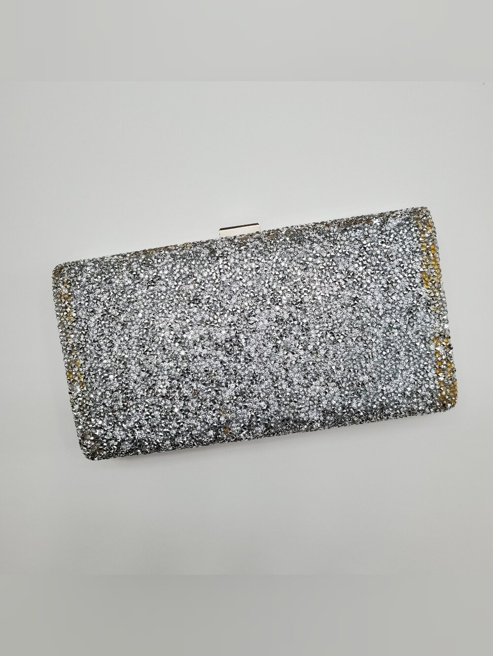 Silver Rhinestone Elegant Evening Clutch Bag with Detachable Silver Chain Strap